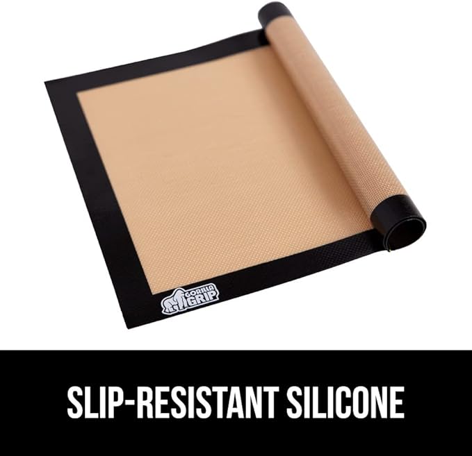 GORILLA GRIP Reusable Nonstick Silicone Baking Mat, 2 Pack, 16.5x11.87, BPA-Free Oven Safe Food Liner, For Cookie Sheets, No Mess Easy Clean Pastry Mats, Kitchen Essential, Half Sheet Size, Black