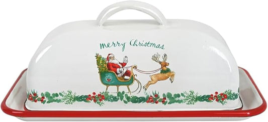 Enamel Butter Dish with Lid Vintage Enamelware Butter Keeper with Flower and Bird Patterns Farmhouse Butter Container Butter holder for Countertop Kitchen Decor