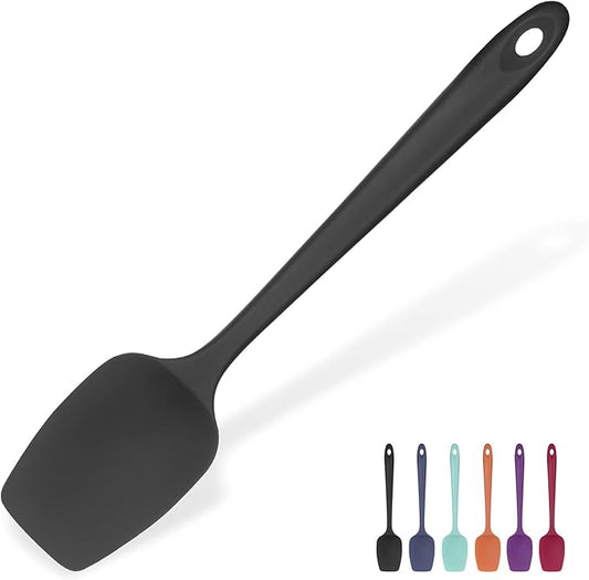 Heat Resistant Silicone Spoon Spatula: U-Taste 600ºF High Heat Flexible 11.38in Silicon Mixing Stirring Cooking Scraping Baking Bowl Scraper Seamless Spreader for Kitchen Nonstick Cookware (Black)