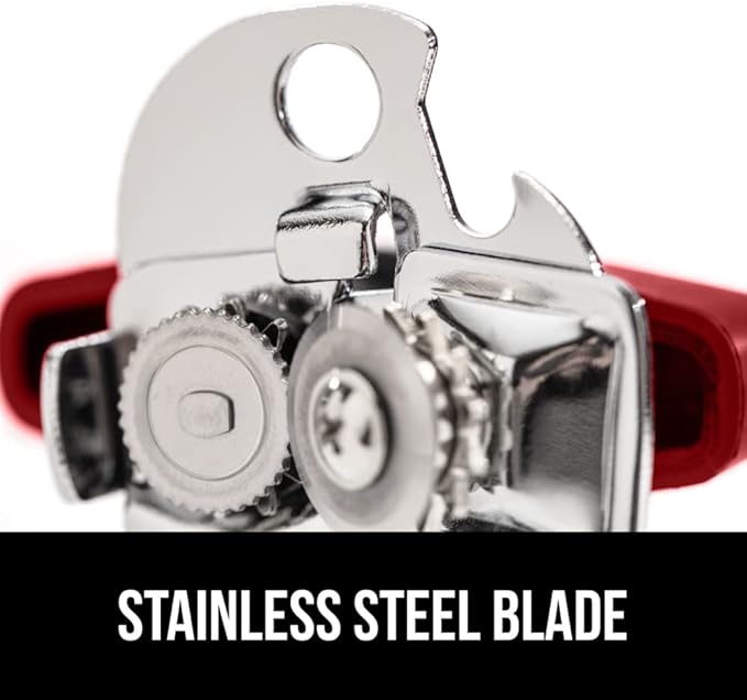 GORILLA GRIP Heavy Duty Stainless Steel Smooth Edge Manual Can Opener and Bottle Openers, Soft Comfortable Handle, Oversized Handheld Turn Knob, US Designed Multifunctional Kitchen Tool, Red