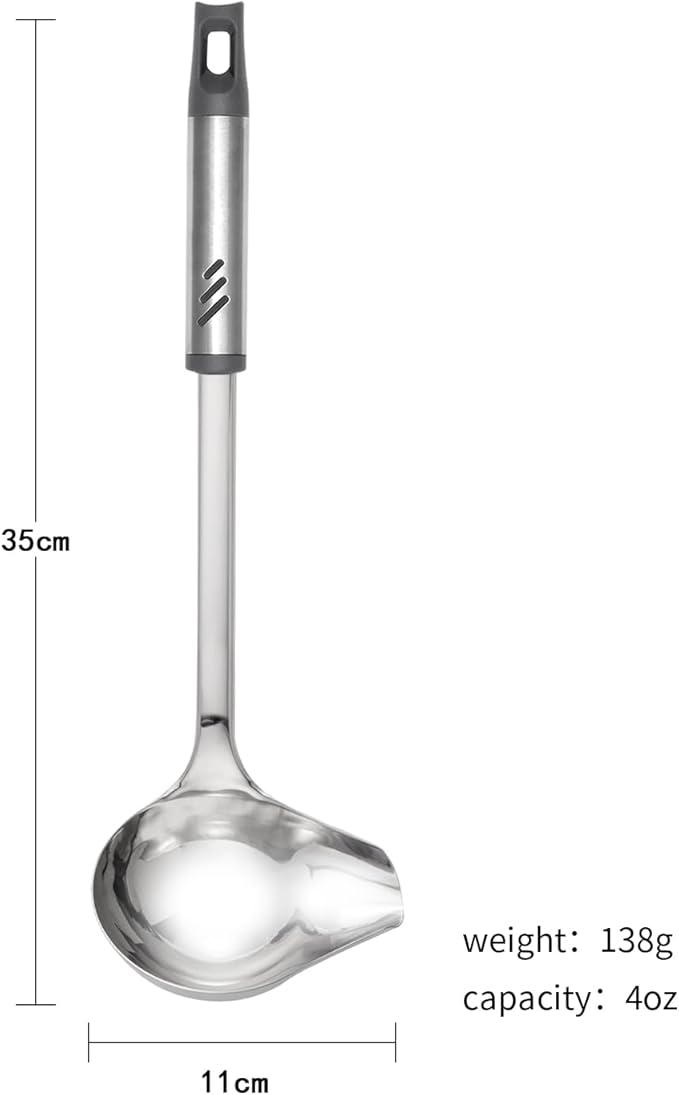 Gravy Ladle with Spout, Stainless Steel Large Ladles for Serving Sauce, Metal Ladle with Long Handle for Kitchen, Comfortable Grip, Durable Construction, Silver (4 oz)