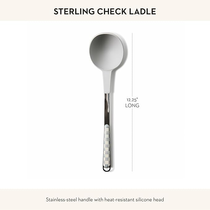 MACKENZIE-CHILDS Kitchen Ladle, Silicone Ladle Spoon for Cooking, Gray-and-White Sterling Check