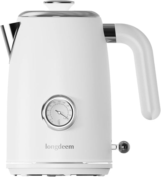1L Small Electric Kettles Stainless Steel, Portable Travel Mini Hot Water Boiler Heater, Cool Touch Teapot, Auto Shut-Off & Boil-Dry Protection for Cooking, Business Trip and More, White