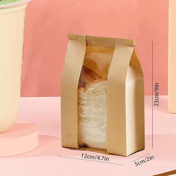 30 Pack Small Bread Bags Paper Sandwich Fold Loaf Sourdough 11.8 x 4.7 x 3.5-inch Kraft Packaging Storage Bags for Homemade Bread Cookie Treat