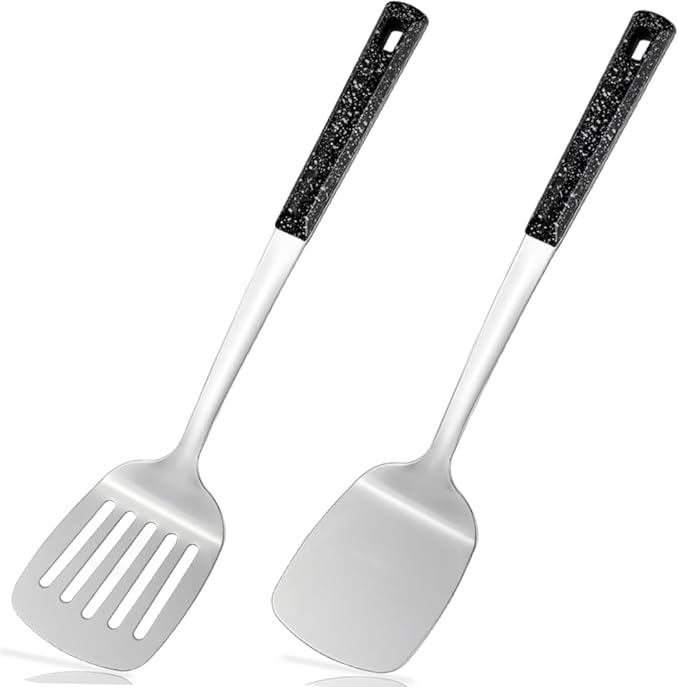 14.4-in 2 Pack metal spatula set, kitchen utensils, cooking utensils,Turner, Slotted Kitchen Spatulas Stainless Steel, Cooking Utensils, Ideal Cookware for Fish, Eggs, Pancakes