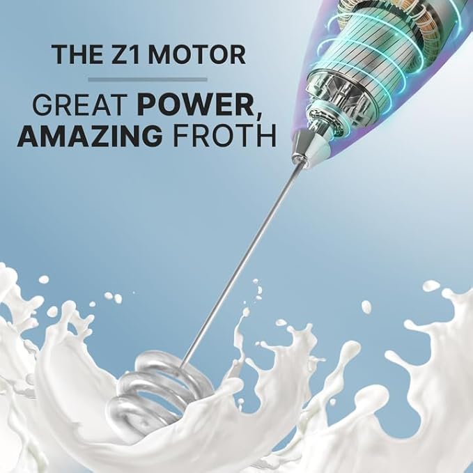 Zulay Kitchen Milk Frother with Patented Tornado Triple Whisk – Handheld Foam Maker for Coffee, Lattes, Matcha & Hot Chocolate – Rich, Creamy Froth in Seconds -