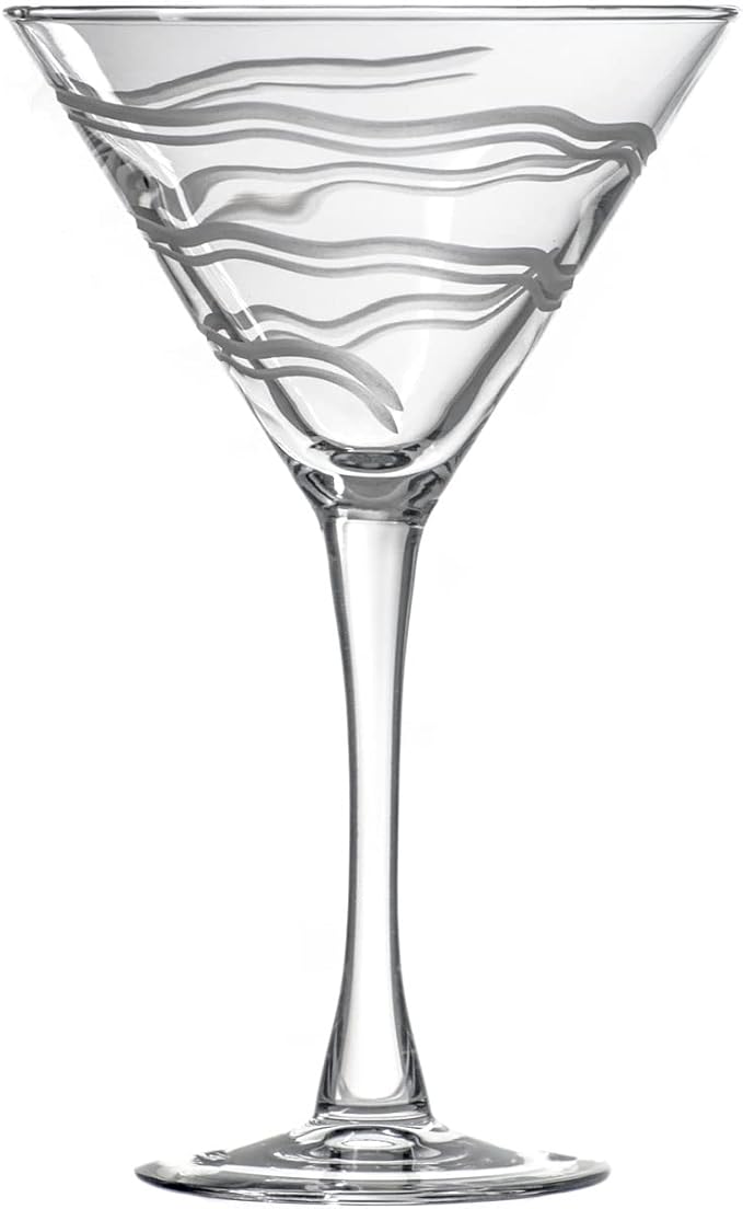 Rolf Glass Good Vibrations Martini Glass | Set of 2 Stemmed 10oz Martini Glasses | Lead-Free and Diamond-Wheel Engraved | Etched Spiral Glassware | Made in America