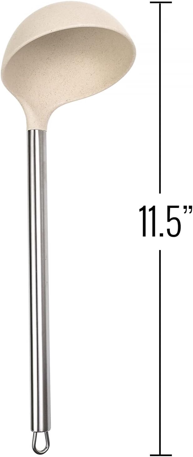 Beille Cream Wheat Straw Ladle with Stainless Steel Handle Kitchen Utensils, 13 Inch