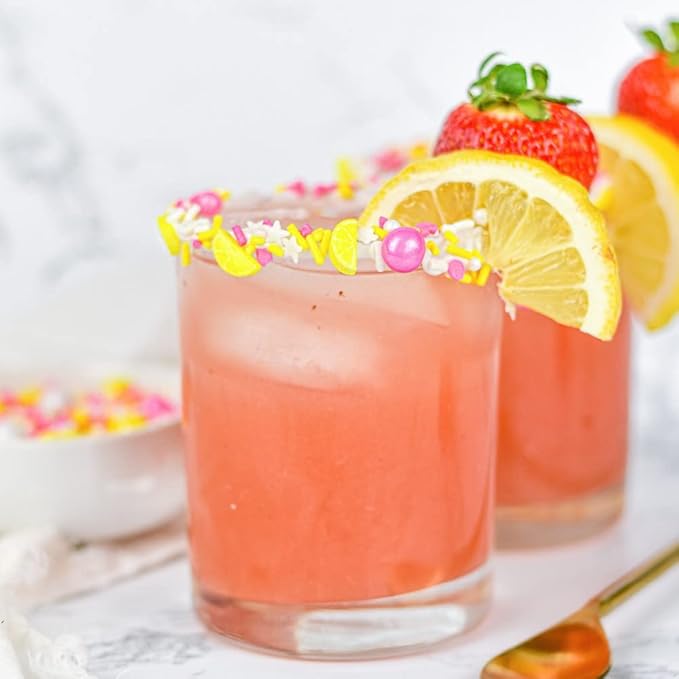 Sprinkles for Cake, Cookie, Cupcake Decorating, and Baking - Fancy Edible Cake Sprinkles and Toppings - Yellow Jimmies, Pink Sugar Pearl, White Confetti Quin Sprinkles with Yellow Lemon Shaped Candies