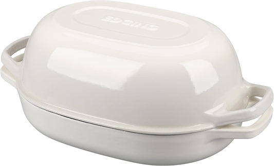 Enameled Cast Iron Dutch Oven Pot with Lid, Oval Dutch Oven for Bread Baking, Bread Oven for Homemade Sourdough Bread Baking, 7qt, White