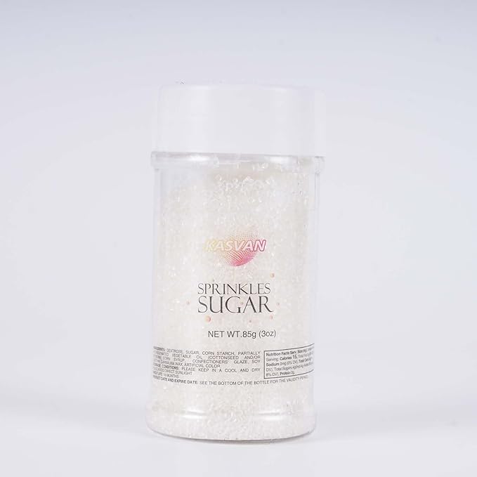 Kasvan White Sanding Sugar Sprinkles - Edible Sugar Crystals, Baking Cake Decorations, Ice Cream Toppings cupcake Decorating, Wedding Party Chirstmas Supplies, 85g/3.2oz (White)