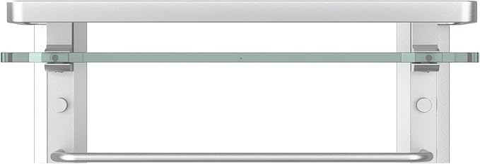 Danpoo Bathroom Wall Shelf with Towel Bar, Clear Tempered Glass, Hand Towel Holder (Matte Silver)