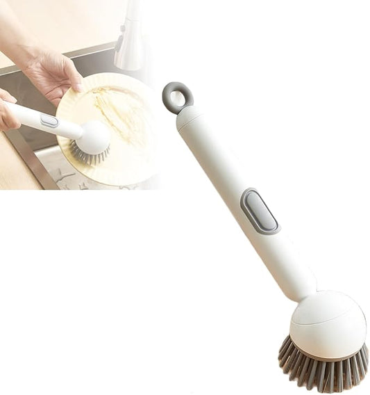 Adjustable Cleaning Brush with Liquid Dispenser, 2025 New Kitchen Dish Scrubber Brushes with Handle, Upgrade 6-Level Adjustable Dish Scrubber for Kitchen Cleaning Everyday Use (Grey)