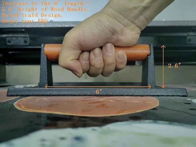 8.3"×4.3" Heavy-Duty Cast Iron Grill Press and Steak Weight with Cool-Touch Comfort-Grip Wood Handle - BBQ Accessories for Griddle, Outdoor Grill, Panini, Tortilla (2 Rectangle)