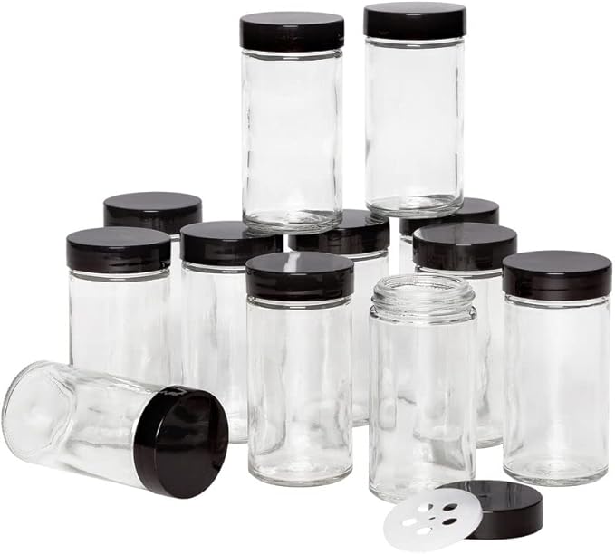 Kamenstein 5244227 Empty Jars With Black Cap, Set Of 12, 3-Ounce