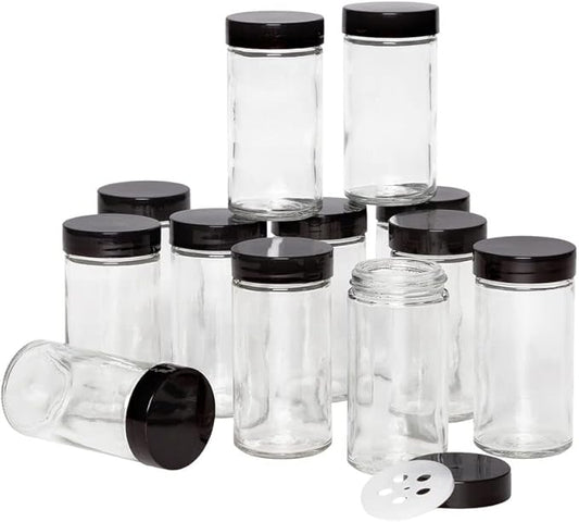 Kamenstein 5244227 Empty Jars With Black Cap, Set Of 12, 3-Ounce