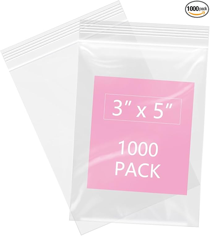 iMailer - 1000 Pcs- 3" x 5" Clear Small Zip Bag - Reclosable Zip Plastic Poly Bags 2 Mil with Resealable Lock Seal Zipper for Photo, Jewelry, Bakery, Treats, Party Favors