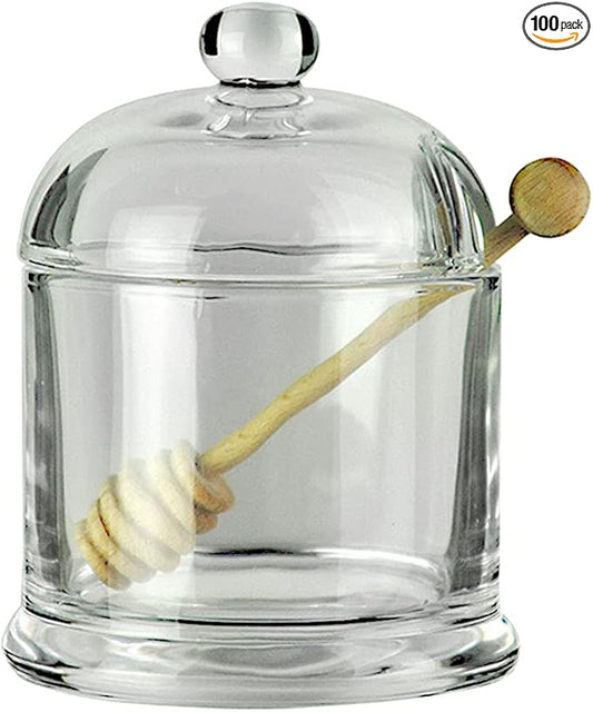 Glass Honey Jar with Wooden Dipper and Glass Lid,Honey Pot Dispenser for Store Honey and Syru,10 Ounces