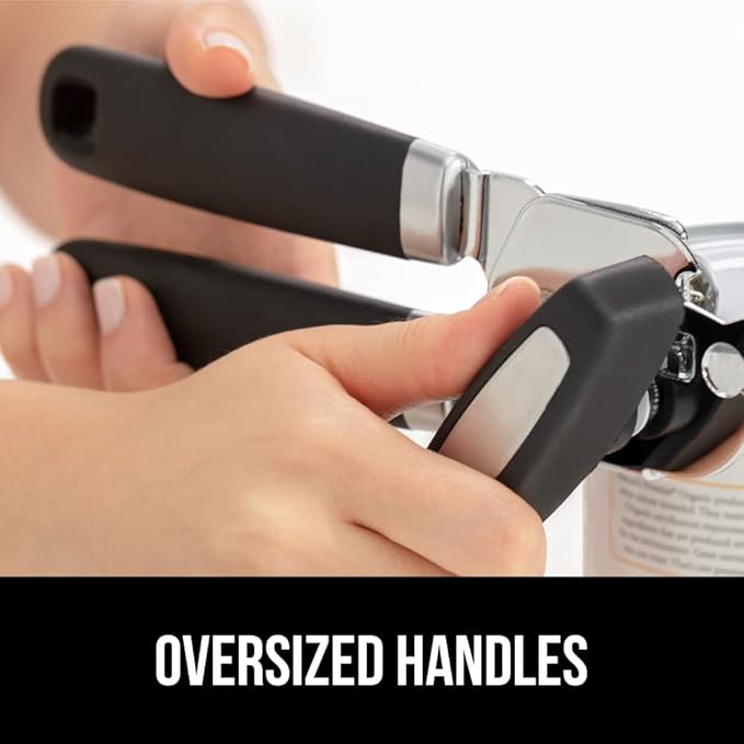 GORILLA GRIP Heavy Duty Stainless Steel Smooth Edge Manual Can Opener and Bottle Openers, Soft Comfortable Handle, Oversized Handheld Turn Knob, US Designed Multifunctional Kitchen Tool, Black
