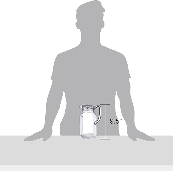Amazing Abby - Quadly - Plastic Pitcher (64 oz, 2 Quart), Clear Water Pitcher with Lid, Fridge Jug, BPA-Free, Shatter-Proof, Great for Iced Tea, Sangria, Lemonade, Juice, Milk, and More
