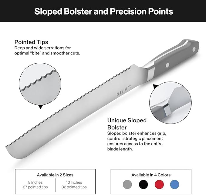 Misen Serrated Bread Knife – High-Carbon Japanese AUS8 Steel – Effortless Slicing of Bread, Pastries, and Fruits – Razor-Sharp Edge and Durable Blade with Ergonomic Handle - 8", Green