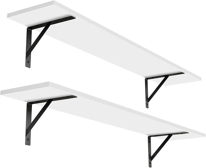 DINZI LVJ Long Wall Shelves, 39.4Inch Wall Mounted Shelves Set of 2, Easy-to-Install, Wall Storage Ledges with Sturdy Metal Brackets for Living Room, Bathroom, Bedroom, Kitchen, White