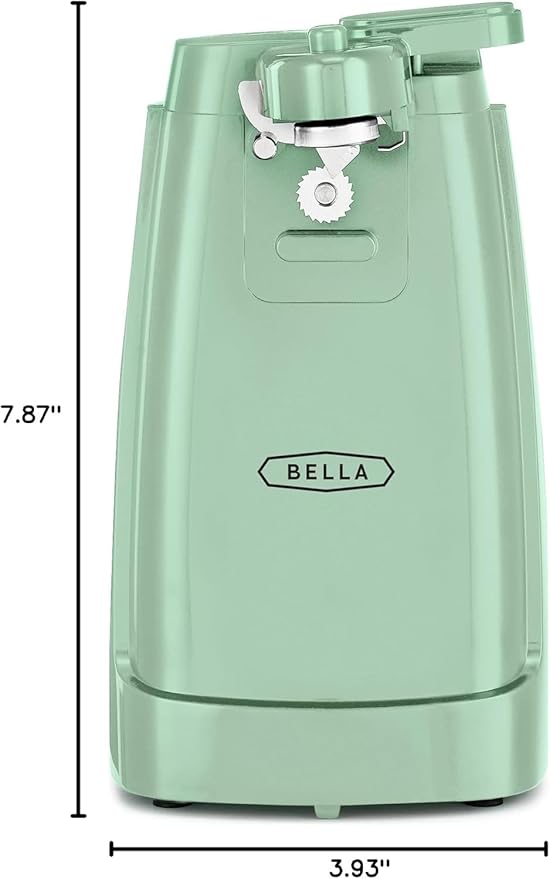 BELLA Electric Can Opener and Knife Sharpener, Multifunctional Jar and Bottle Opener with Removable Cutting Lever and Cord Storage, Stainless Steel Blade, Sage