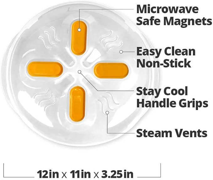 Magnetic Microwave Cover for Food | Clear Microwave Splatter Cover | Microwave Plate Cover with Steam Vents | Food Grade Dish Cover | BPA-Free | Dishwasher Safe | Orange
