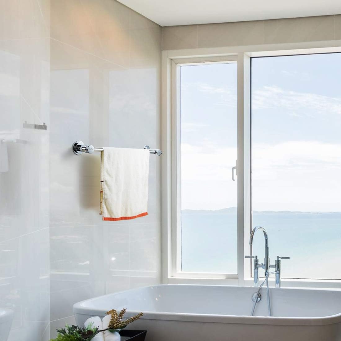 JiePai Suction Cup Towel Bar 24 Inch,Removable Modern Vacuum Suction Towel Holder for Bathroom Door Adhesive Towel Bar Suction Towel Rack Holder