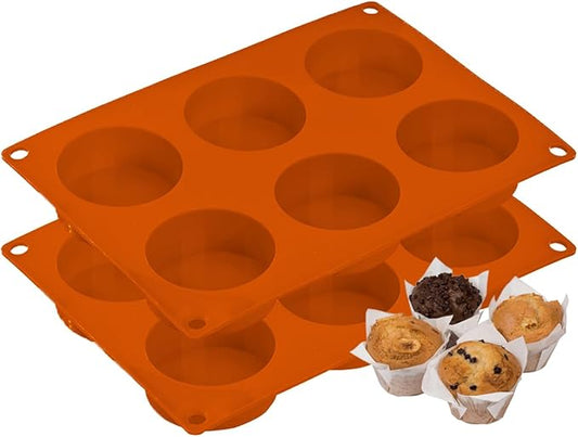 2PCS Muffin Pan, 6 Cup Silicone Cake Moulds for Baking, Silicone Muffin Cases, Non Stick Muffin Tin, Cookies Jelly Mould - BPA Free and Dishwasher Safe