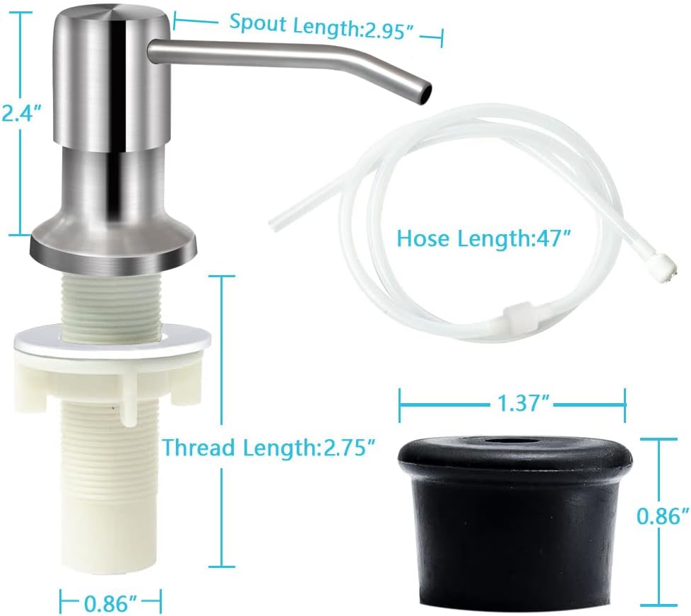 Soap Dispenser for Kitchen Sink, Brushed Nickel Countertop Soap Dispenser Pump, 47" Silicone Extension Tube Connect to The Soap Bottle Directly, Say Goodbye to Frequent Refills (Brushed Nickel)