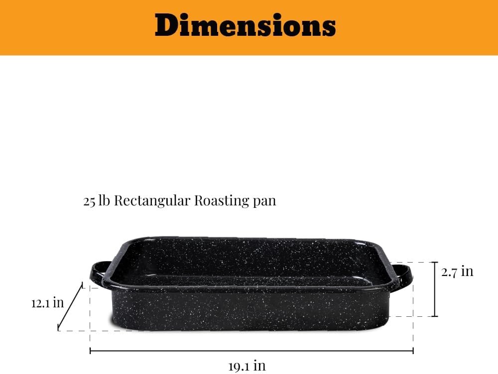 Granite Ware Open Roasting Pan with Flat Rack (Speckled Black) - Accommodates up to 25 lb poultry or roast.
