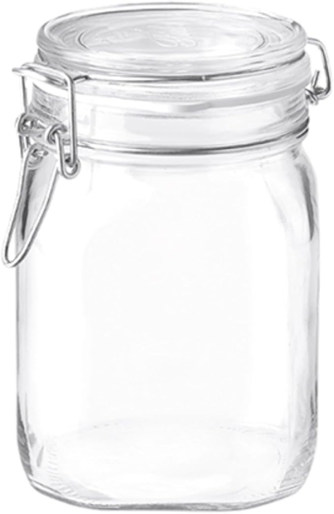 Bormioli Rocco Fido, 2 Pack, 33.75 Oz. Food Storage Glass Jars, Airtight Rubber Seal & Glass Lid, with Stainless Wire Clamp, Mason Jar, Made in Italy