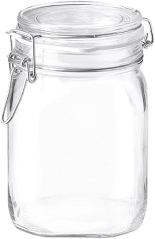 Bormioli Rocco Fido, 2 Pack, 33.75 Oz. Food Storage Glass Jars, Airtight Rubber Seal & Glass Lid, with Stainless Wire Clamp, Mason Jar, Made in Italy