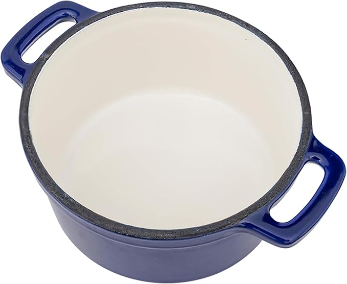 Mini Cocotte 16 oz Mini Dutch Oven 0.5 qt. Cast Iron Garlic Roaster for Oven Garlic Confit Pot Ramekins with Lids Oven Safe Set of 2, Blue