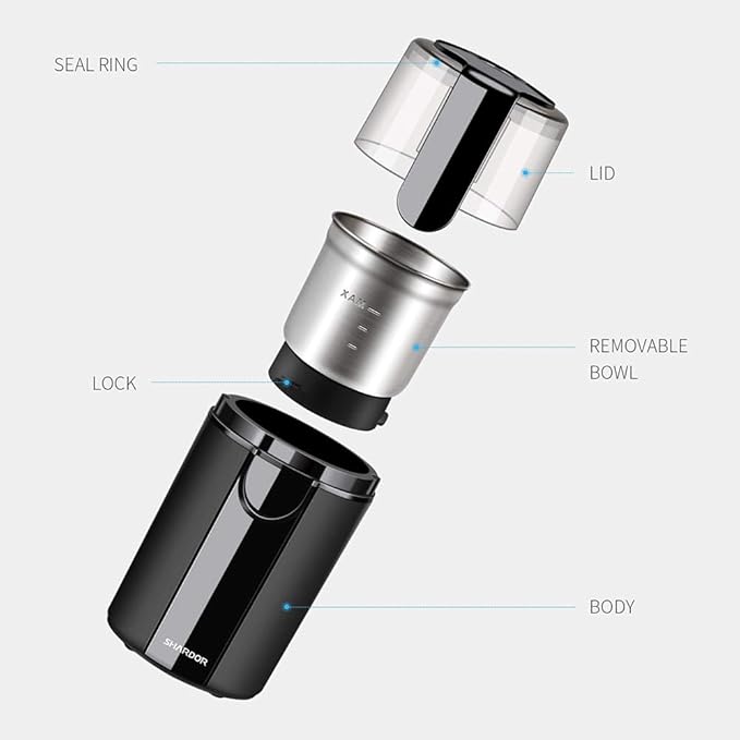 SHARDOR Coffee Grinder Electric, Coffee Bean Electric, Herb, Nut Grain Grinder with 1 Removable Stainless Steel Bowl, Black