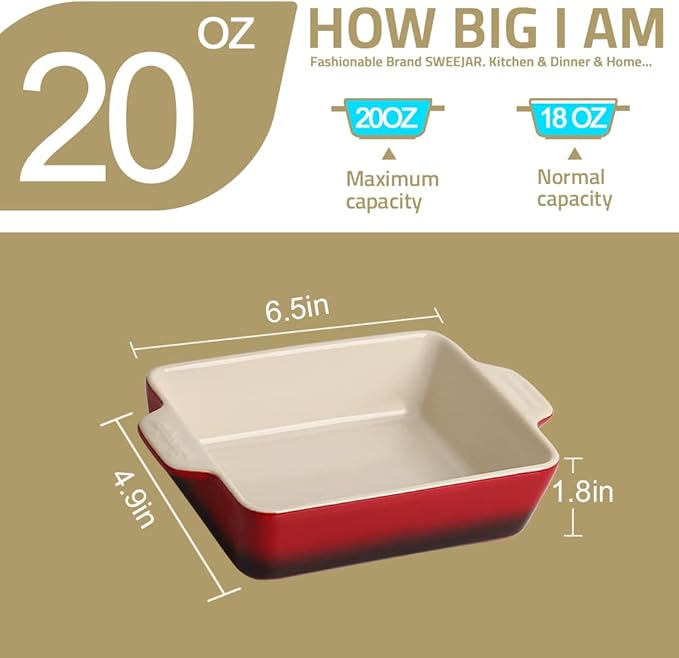 Sweejar Ceramic Baking Dish, Rectangular Small Baking Pan with Double Handles, 20 Oz for Cooking, Brownie, Kitchen, 6.5 x 4.9 x 1.8 Inches (Gradient Blue)