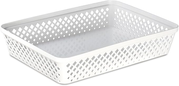 Glad Plastic Storage Basket Set - Multipurpose Drawer Trays, Kitchen Pantry Containers, and Bathroom Bins - 3 Pack Large Organizers, White