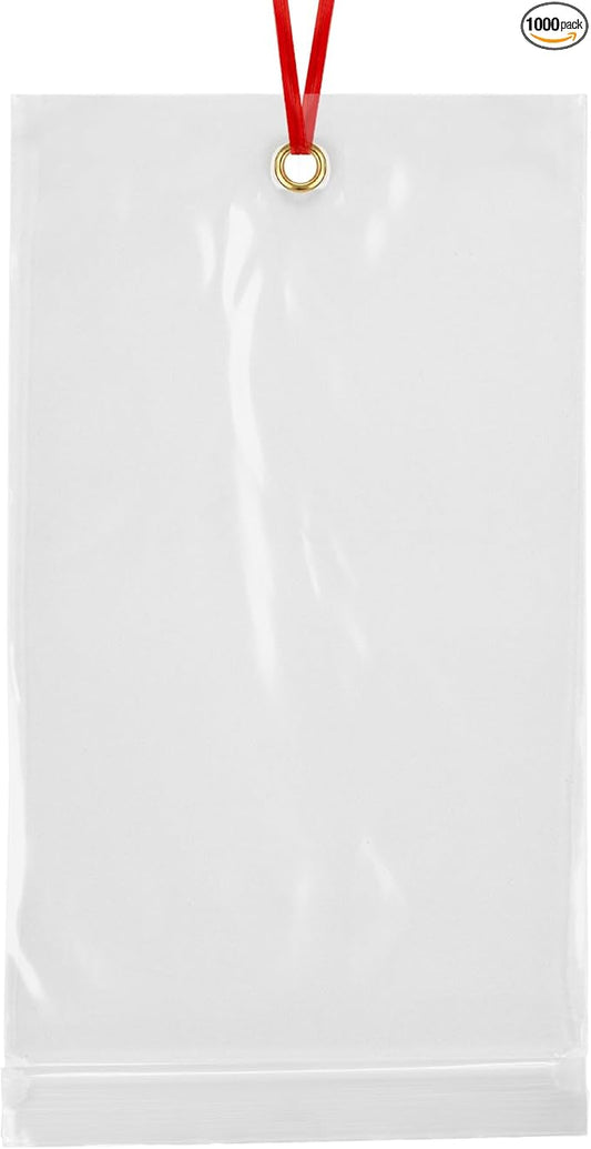 GPI - 5.5" x 9" Reclosable Zip Bags with Bottom Hang-hole & Pre-inserted 12" Twist-tie. 4 Mil Heavy-duty Resealable Zipper Baggy with Grommet/Metal Eyelet for Hanging (Insert Size 5x7.5) 1000 Pack