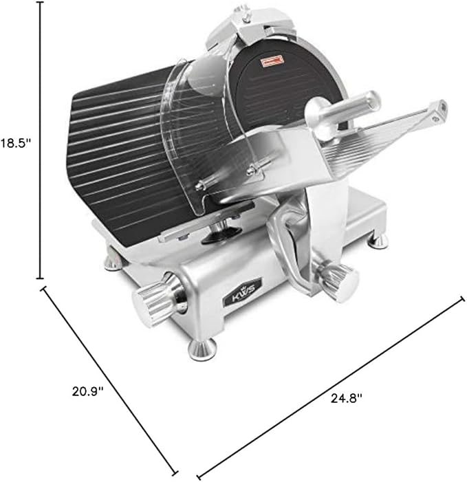 KWS MS-12ET Metal Collection Commercial 420W Electric Meat Slicer 12-Inch with Non-sticky Teflon Blade & Extended Back Space, Frozen Meat/Cheese/Food Slicer Low Noises [ ETL, NSF Certified ]