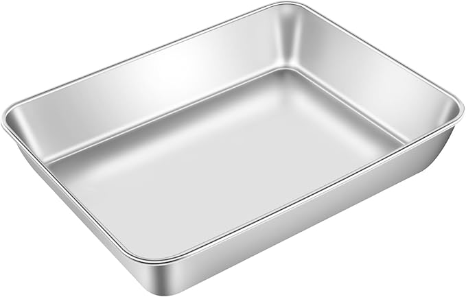 Non-Stick 304 Stainless Steel Baking Sheet Pan - 12"x9"x2" Multipurpose Dishwasher Safe Cookie Sheet | Healthy, Warp & Rust Resistant Bakeware for Pizza, Lasagna, Roasting