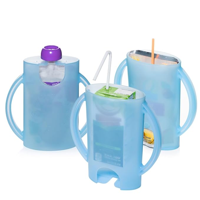 Squeeze Proof Food Pouch Holder for Toddlers, Babies, Kids, Mess Free No Squeeze Juice Box Drink and Applesauce Snack Holder with Easy Grip Handles and Lid