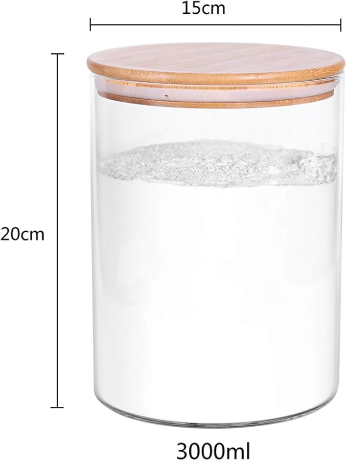 Set of 2 Large Glass Food Storage jar, 100 FL OZ (3000ml) Glass Flour Canister with Airtight Bamboo Lids for Kitchen Corner, BPA-Free Flour Container for Sugar, Ground Coffee, Rice and Dry Food