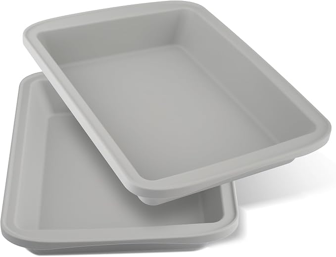 Silicone Baking Mold, Detroit Style Pizza Pan, Rectangular Baking Dish with Handles, Compatible with Fancy Panz, for Lasagna, Cake, Brownie or Family Dinner, 12.6 x 9.8 x 2.1 Inch (2 Pack, Grey)