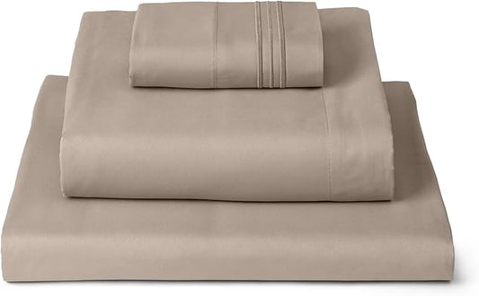 Mellanni Twin XL Sheets Set - 3 PC Iconic Collection Bedding - Hotel Luxury, Extra Soft, Cooling Bed Sheets - Wrinkle, Fade, Stain Resistant (Twin Extra Long, Tan)