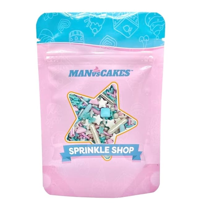 Manvscakes Sprinkles- Edible Cake and Cupcake Sprinkles with Assorted Shapes and Sizes, Metallic Sprinkle Mix for Cookies, Ice Cream, Cake and Cupcake Decorating, 4 oz (Pink, Black, and Blue)