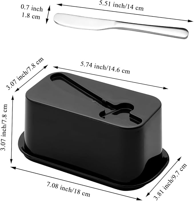 Evanda Butter Dish with Lid for Countertop and Refrigerator Door Shelf with Butter Spreader Knife, Butter Keeper, Plastic Butter Holder Tray Container for West/East Coast Butter