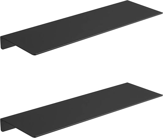 JOOM Black Floating Shelves for Wall Storage, Metal Wall Shelves for Living Room, Bathroom, Kitchen, 16” Display Shelves for Collectibles(2 PCS)