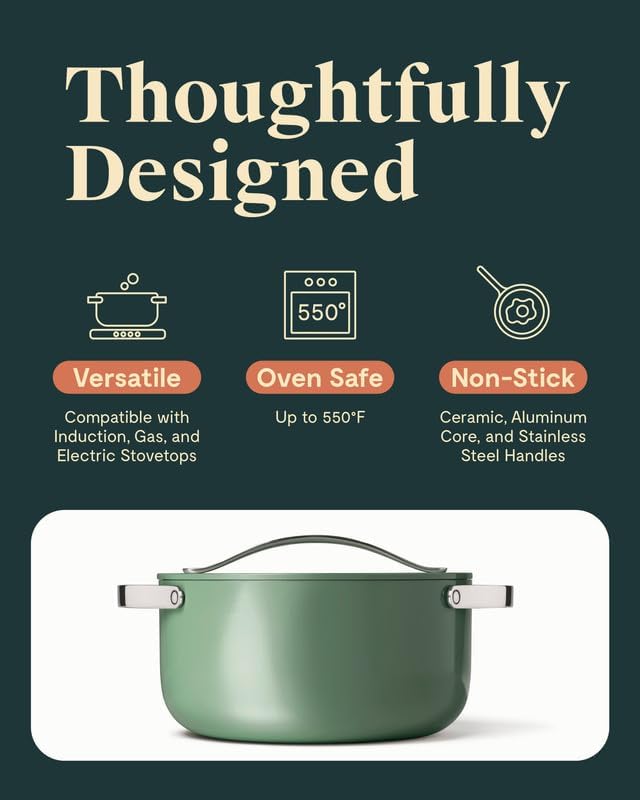 Caraway Nonstick Ceramic Dutch Oven Pot with Lid (6.5 qt, 10.5") - Non Toxic, PTFE & PFOA Free - Oven Safe & Compatible with All Stovetops (Gas, Electric & Induction) - Sage