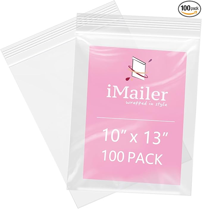 iMailer - 100 Pcs - 10" x 13" Clear Zip Bags - Reclosable Plastic Zip Poly Bags 2 Mil for Prints, Photos, Documents, Clothing, T-Shirt